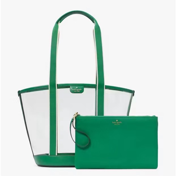 ♠️kate spade Clare Clear See Through Stadium Tote Bag, Green Bean NWT - Picture 3 of 15